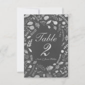 Karkohle Grau & Silver Floral Wedding Table Card Einladung (Vorderseite)