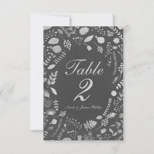 Karkohle Grau & Silver Floral Wedding Table Card Einladung (Rückseite)