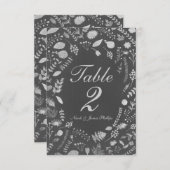Karkohle Grau & Silver Floral Wedding Table Card Einladung (Vorne/Hinten)