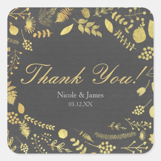 Karkohle, Grau- und Goldflorenaufkleber Quadratischer Aufkleber (Vorderseite)