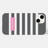 Karkohle Grau und rosa Preppy Stripes Monogramm Case-Mate iPhone Hülle (Rückseite (Horizontal))
