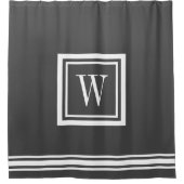 Karkohle Grau und White Classic Square Monogramm Duschvorhang (Vorderseite)