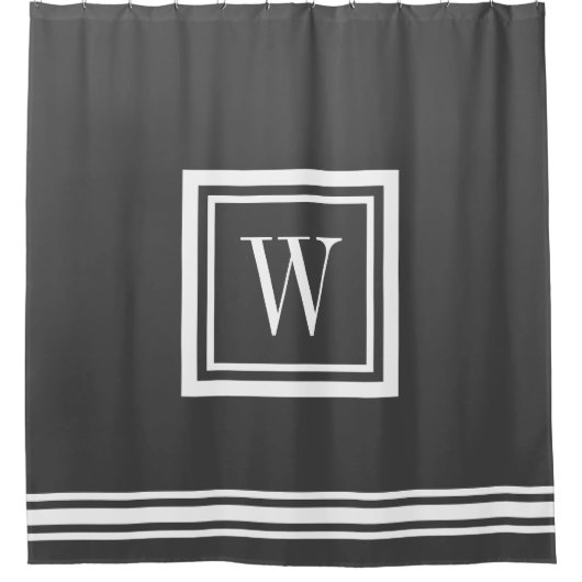 Karkohle Grau und White Classic Square Monogramm Duschvorhang (Vorderseite)