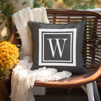 Karkohle Grau und White Classic Square Monogramm Kissen