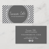 Karkohle Grau-weiße Preppy-Streifen Visitenkarte (Vorne/Hinten)