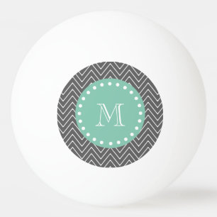 Karkohle Grau Zickzack Muster Minengrün Monogramm Tischtennisball
