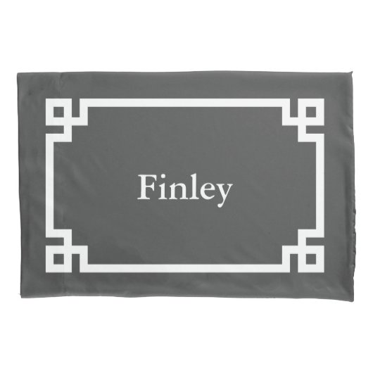 Karkohle-Graue griechische Schlüsselmonogramm-Norm Kissenbezug (Vorderseite)