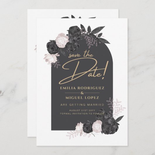 Karkohle Graurosa Rosen Hochzeit SPEICHERN DAS DAT Einladung (Vorne/Hinten)