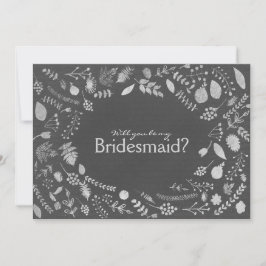 Karkohle Gray Silver Floral sein meine Bridesmaid  Einladung