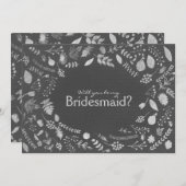 Karkohle Gray Silver Floral sein meine Bridesmaid Einladung (Vorne/Hinten)