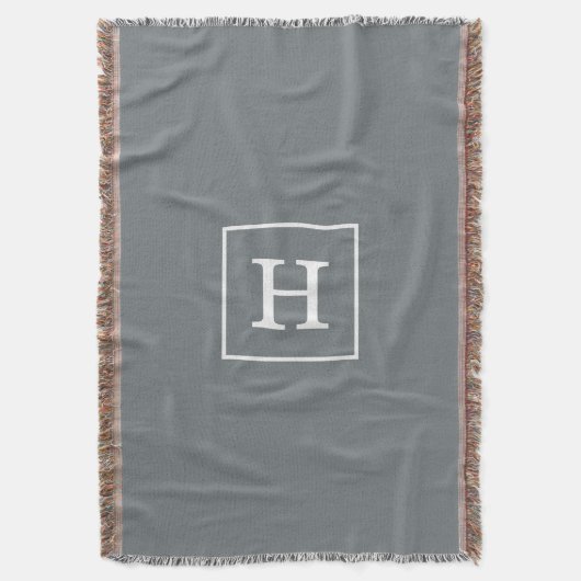 Karkohle Gray White Gerahmt Initial Monogram Decke (Vorderseite Vertikal)