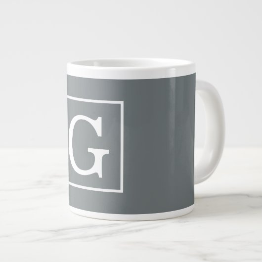 Karkohle Gray White Gerahmt Initial Monogram Jumbo-Tasse (Vorderseite Rechts)
