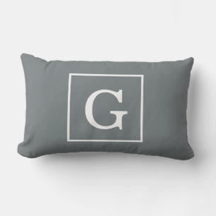 Karkohle Gray White Gerahmt Initial Monogram Lendenkissen