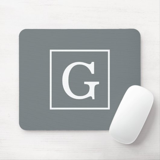 Karkohle Gray White Gerahmt Initial Monogram Mousepad (Mit Mouse)