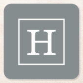 Karkohle Gray White Gerahmt Initial Monogram Rechteckiger Pappuntersetzer (Vorderseite)