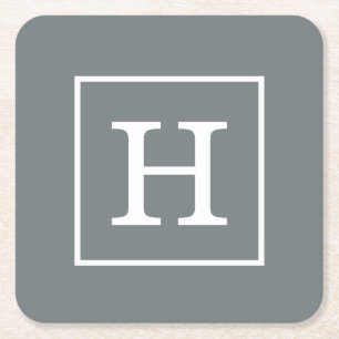 Karkohle Gray White Gerahmt Initial Monogram Rechteckiger Pappuntersetzer