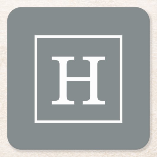 Karkohle Gray White Gerahmt Initial Monogram Rechteckiger Pappuntersetzer (Vorderseite)