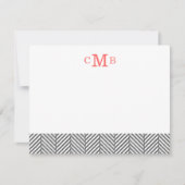 Karkohle Herringbone Custom Monogram Stationer Mitteilungskarte (Vorderseite)