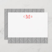 Karkohle Herringbone Custom Monogram Stationer Mitteilungskarte (Vorne/Hinten)