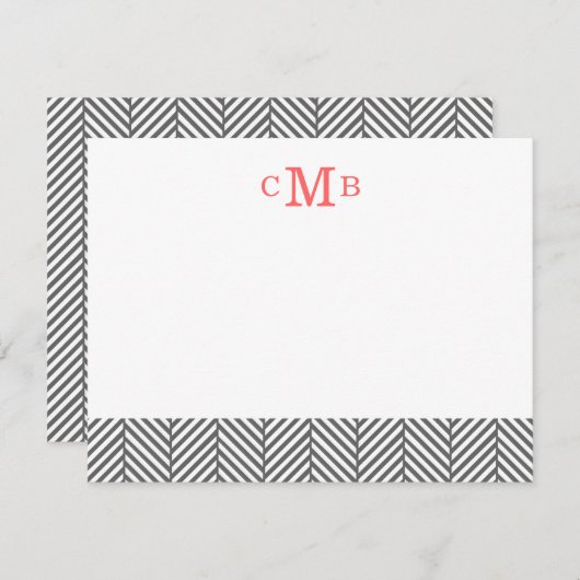 Karkohle Herringbone Custom Monogram Stationer Mitteilungskarte (Vorne/Hinten)