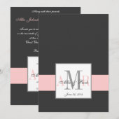 Karkohle-Rosa-Monogramme zum Hochzeitsempfang Einladung (Vorne/Hinten)