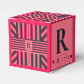 Karkohle Rosa Streifen Editable Elegante Monogram Geschenkschachtel (Vorderseite)