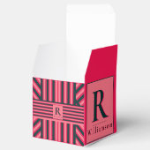 Karkohle Rosa Streifen Editable Elegante Monogram Geschenkschachtel (Geöffnet)