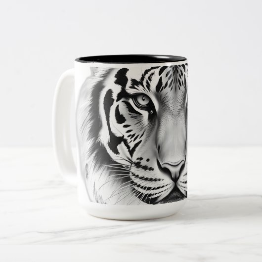 Karkohle-Sketch des Tigergefechtes Zweifarbige Tasse (Vorderseite Links)