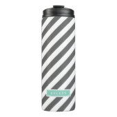 Karkohle und Aqua Preppy Stripes Monogramm Thermosbecher (Vorderseite)