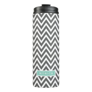 Karkohle und Aqua-Zickzack Monogramm Thermosbecher