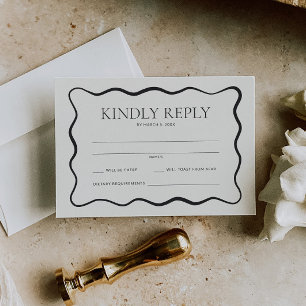 Karkohle-Wavy-Border-Hochzeit RSVP Karte