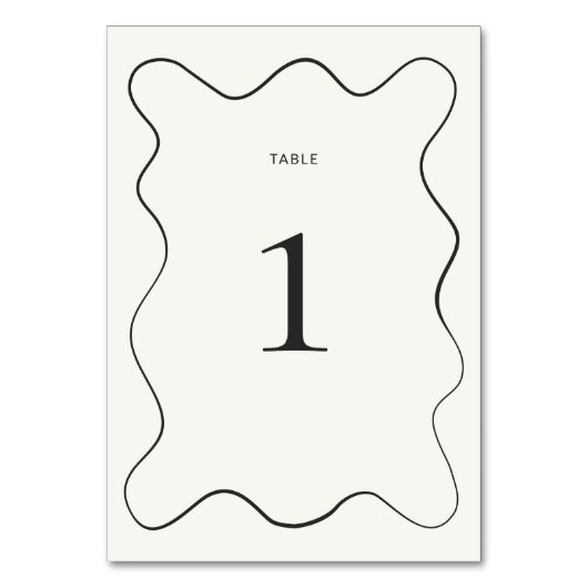 Karkohle-Wavy-Border-Hochzeit Tischnummer (Vorderseite)