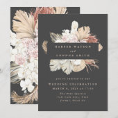 Karkohle Wreath Pampas Grass Floral Cream Wedding Einladung (Vorne/Hinten)