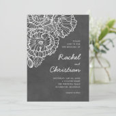 Karkohlegrau mit Blume aus weißem Lineart-Mohn Einladung (Stehend Vorderseite)