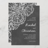 Karkohlegrau mit Blume aus weißem Lineart-Mohn Einladung (Vorne/Hinten)
