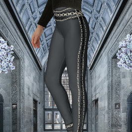 Karkohlegrau mit schwarzer und silberfarbener Kett Leggings