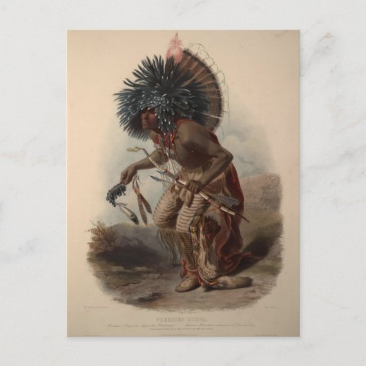 Karl Bodmer-Minatarre Krieger im Dog Dance Kostüm Postkarte (Vorderseite)