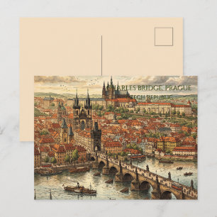Karl-Brücke in Prag Reise Kunst Vintage Feiertagspostkarte