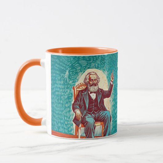 Karl Marx liest Wurmgeschenk Tasse (Links)