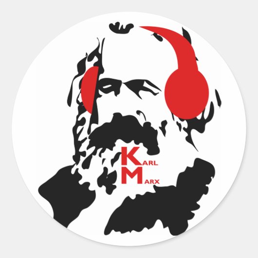 KARL MARX MIT HEADPHONEN RUNDER AUFKLEBER (Vorderseite)