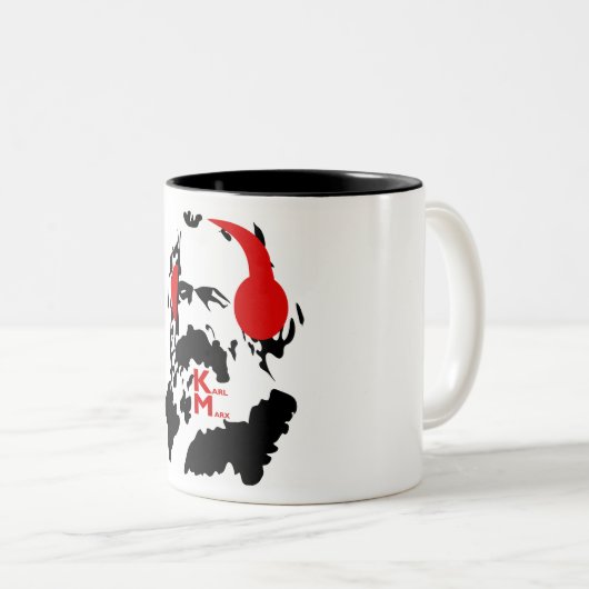 KARL MARX MIT KOPFHÖRERN ZWEIFARBIGE TASSE (VorderseiteRechts)