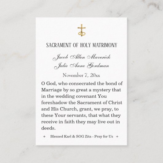 Karl & Zita Katholische Hochzeitskarte Platzkarte (Rückseite)