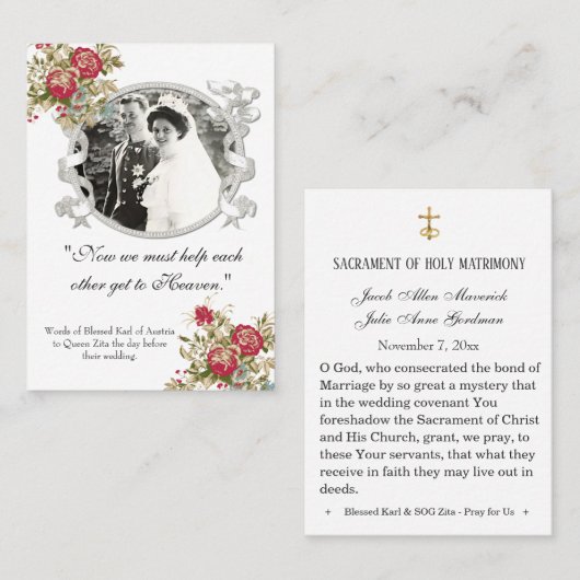 Karl & Zita Katholische Hochzeitskarte Platzkarte (Vorne/Hinten)