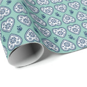 ‘Karlek’ Heartt  gift wrapping Paper (navy, teal) Geschenkpapier (Rolleneckpunkt)