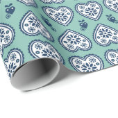 ‘Karlek’ loveheart wrapping paper (navy & teal) Geschenkpapier (Rolleneckpunkt)