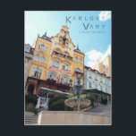 Karlovy Vary, Tschechische Foto Postkarte<br><div class="desc">Eine Fotografie des schönen Springbrunnens und der Architektur in Karlsbad,  Tschechien.</div>