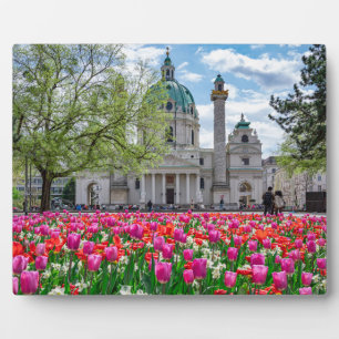 Karlskirche im Frühjahr in Wien, Österreich Fotoplatte