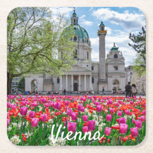Karlskirche im Frühjahr in Wien, Österreich Rechteckiger Pappuntersetzer