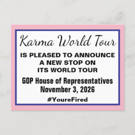 Karma World Tour Midterm Election 2026 GOP Fired Ankündigungspostkarte