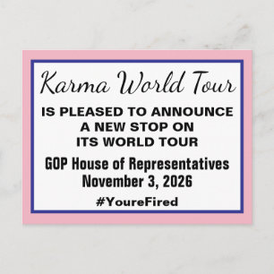 Karma World Tour Midterm Election 2026 GOP Fired Ankündigungspostkarte
